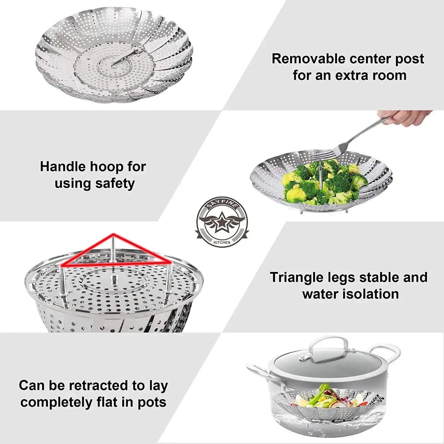 Folding Dish Steam Stainless Steel Food Steamer Basket Fruit Vegetable Cooker Multi-Function Meat Steaming Tray Kitchen Tools