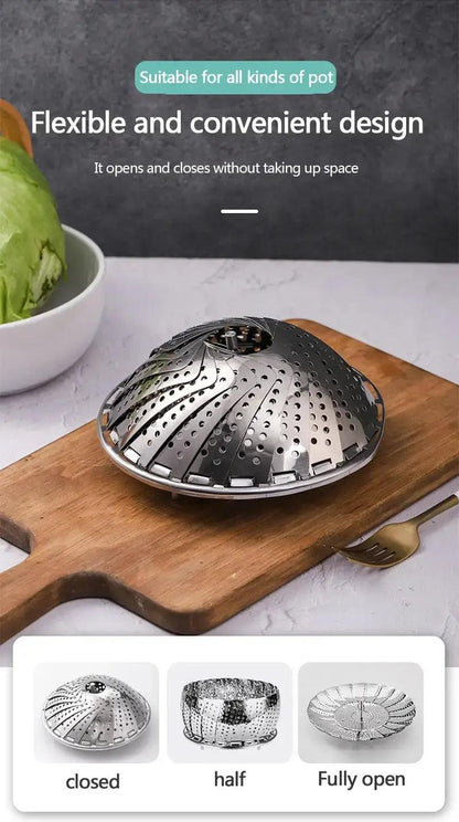 Folding Dish Steam Stainless Steel Food Steamer Basket Fruit Vegetable Cooker Multi-Function Meat Steaming Tray Kitchen Tools