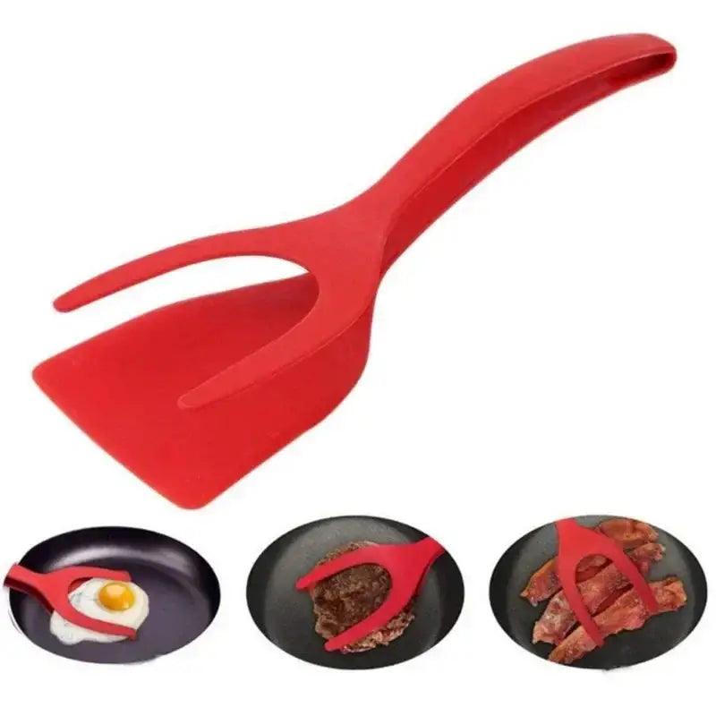 Spatule à pince de cuisine 2 en 1, ustensiles de cuisine, BBQ, poignée en Silicone