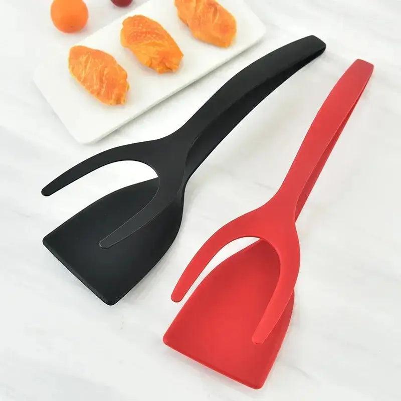 Spatule à pince de cuisine 2 en 1, ustensiles de cuisine, BBQ, poignée en Silicone